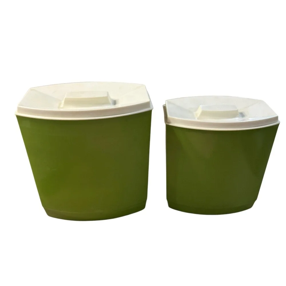 Vintage Mod Avocado Green Canister Set 1970s Retro Floral Kitchen‎ Decor
